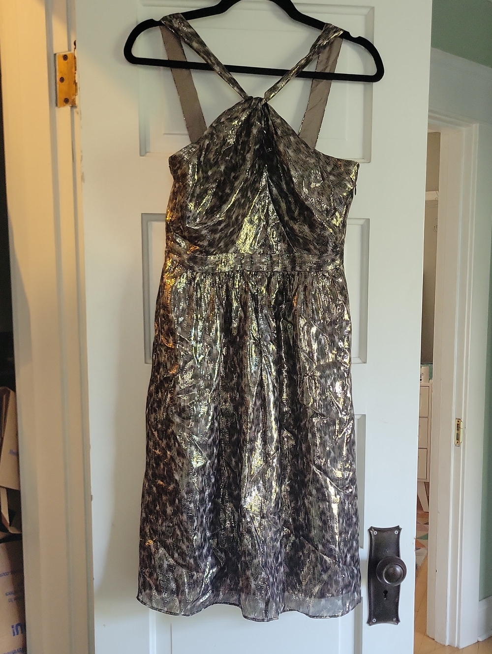 J Crew Collection Metallic Silk Cocktail Dress Black and Gold - 6